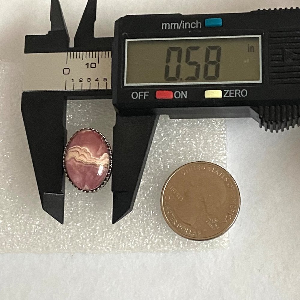 Sterling Silver 925 MNSN Oval Bezel Set Pink Rhodochrosite Cabochon Ring Sz 6.5 - Picture 15 of 16